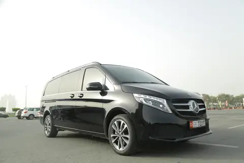 A black Mercedes-Benz V-Class from the front quarter