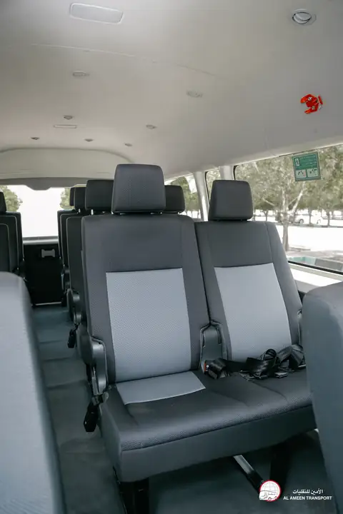 Grey and black seats inside a van