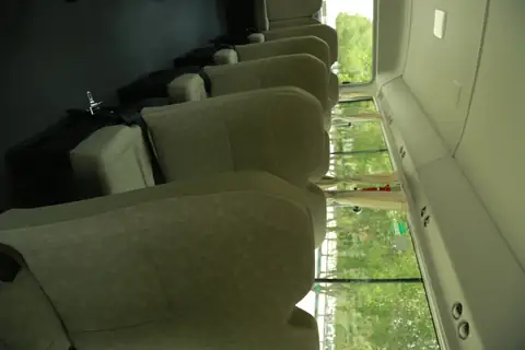 Minibus seats seen from the window side