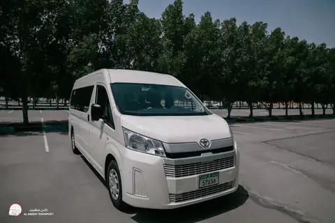 The front of a white Toyota van